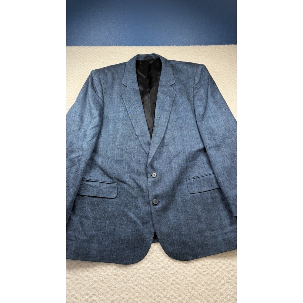 Bachrach Men's Size 46R XL Blue Blazer Jacket 100% Silk Vtg